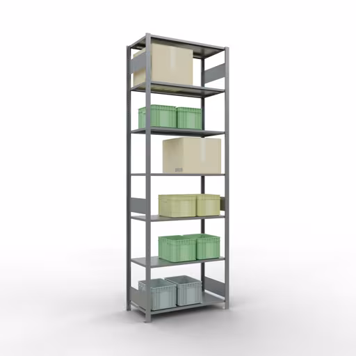 Extra afbeelding van het artikel Basisplank, legbord, insteeksysteem MULTIplus150, 3000 x 1000 x 500 mm (HxBxD), 7 legborden, lengtestangen, verzinkt Extra afbeelding van het artikel Basisplank, legplank, insteeksysteem MULTIplus150, 3000 x 1000 x 500 mm, 7 legborden, lengtestangen, verzinkt vanaf basisplank