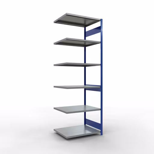 Aanbouwrekken, rekken, insteeksysteem MULTIplus250, 3000 x 1000 x 800 mm (HxBxD), 7 planken, lengtestangen, RAL 5010 gentiaanblauw/gegalvaniseerd van Schulte Lagertechnik Aanbouwrekken, legbordstellingen, insteeksysteem MULTIplus250, 3000 x 1000 x 800 mm (HxBxD), 7 legborden, lengtestangen, RAL 5010 gentiaanblauw/verzinkt, aanbouwplank, art.nr. 12987-LR-B