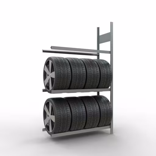 Aanbouwrek, wielen-/bandenrek, 2000 x 1150 x 400 mm (HxBxD), verzinkt, 3 opbergniveaus met 150 kg vakbelasting per niveau uit de categorie auto-onderdelenopslag met GTIN 4004514227676 Aanbouwrek, wielen-/bandenrek, 2000 x 1150 x 400 mm, verzinkt, 3 opslagniveaus met 150 kg vakbelasting per niveau van Schulte Lagertechnik uit het assortiment stellingstellingen