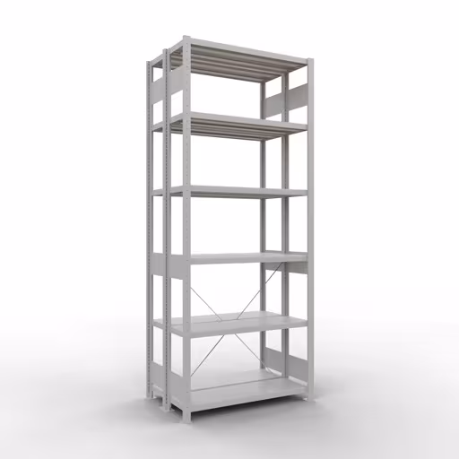 Andere weergave van het artikel Basisplank, dubbele plank, rekkensysteem MULTIplus250, 2500 x 1000 x (2x300) mm, 2x6 planken, kruisschoor, RAL 7035 lichtgrijs uit de categorie rekken
