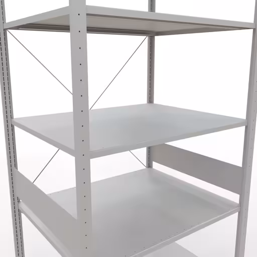 Basisplank, legbord, insteeksysteem MULTIplus150, 3000 x 1000 x 800 mm (HxBxD), 7 legborden, kruisschoor, RAL 7035 lichtgrijs uit de categorie aanbouwplanken met de GTIN 4004514222602 Basisplank, legbord, insteeksysteem MULTIplus150, 3000 x 1000 x 800 mm, 7 legborden, kruisschoor, RAL 7035 lichtgrijs van Schulte Lagertechnik uit het assortiment insteeksysteem