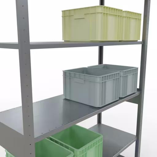 Extra afbeelding van het artikel Basisplank, legbord, insteeksysteem MULTIplus150, 2500 x 1300 x 500 mm (HxBxD), 6 legborden, lengtestangen, verzinkt Extra afbeelding van het artikel Basisplank, legplank, insteeksysteem MULTIplus150, 2500 x 1300 x 500 mm, 6 legborden, lengtestangen, verzinkt vanaf basisplank