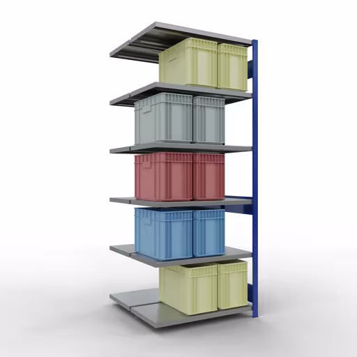 Aanbouwrekken, dubbele rekken, rekkensysteem MULTIplus250, 2500 x 1000 x (2x500) mm (HxBxD), 2x6 planken, lengtestangen, RAL 5010 gentiaanblauw uit de categorie dubbele rekken met de GTIN 4004514296313 Aanbouwrekken, dubbele rekken, rekkensysteem MULTIplus250, 2500 x 1000 x (2x500) mm, 2x6 planken, lengtestangen, RAL 5010 gentiaanblauw van Schulte Lagertechnik uit het rekkenprogramma