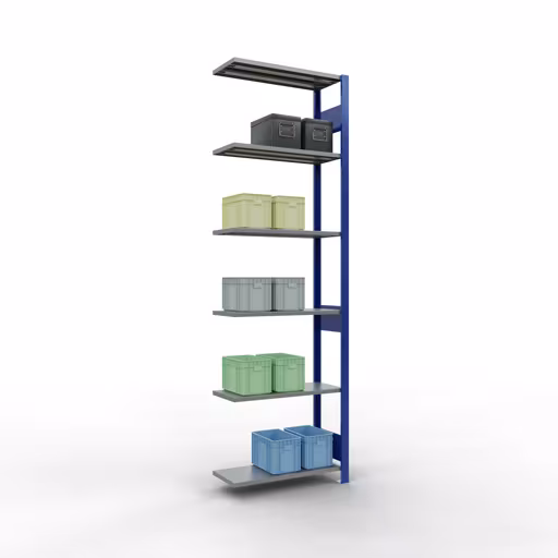 Andere weergave van het artikel Aanbouwplank, legbord, insteeksysteem MULTIplus150, 2500 x 750 x 300 mm, 6 legborden, RAL 5010 gentiaanblauw/verzinkt/verzinkt uit de categorie aanbouwplanken