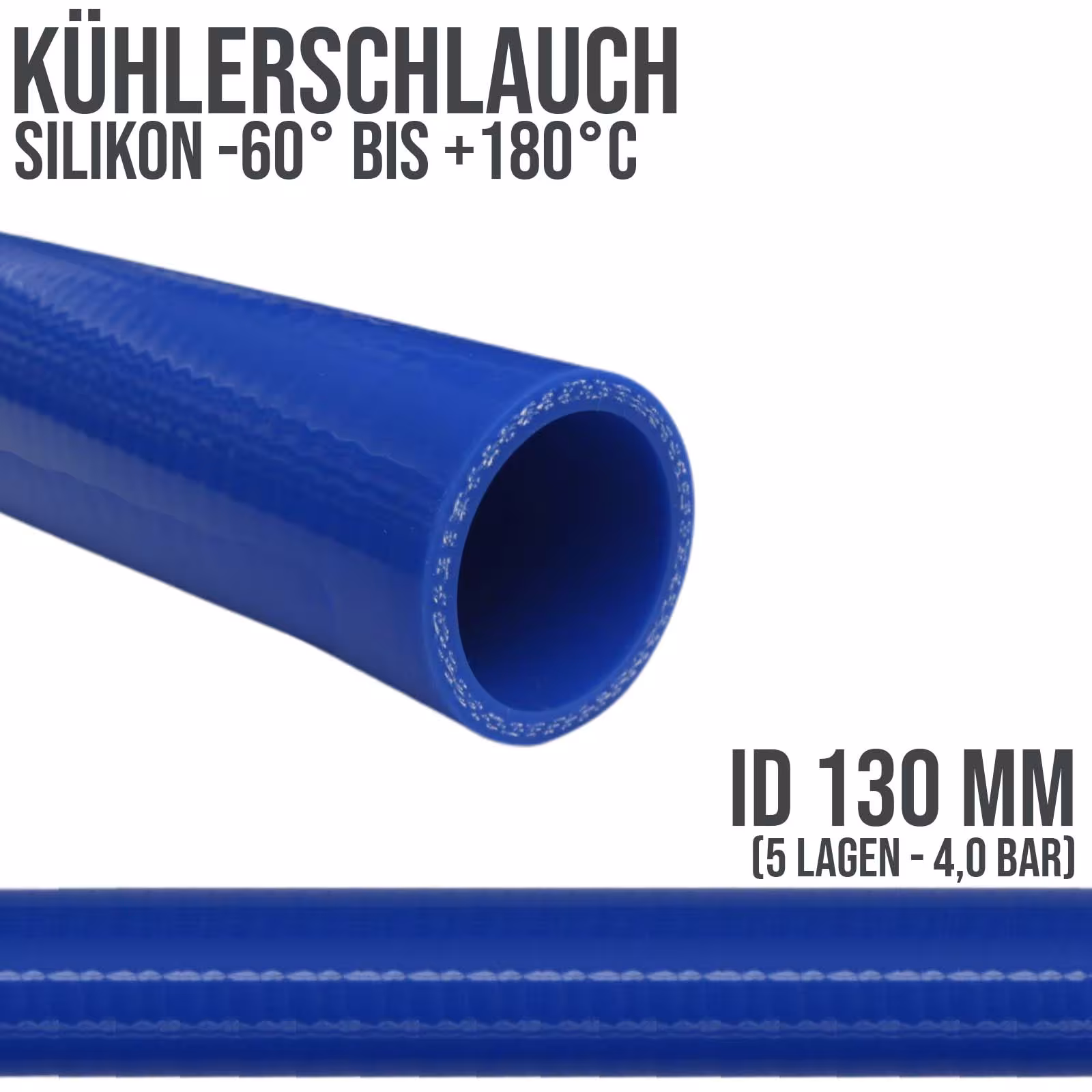 130 x 140 mm radiateur siliconen LLK laadlucht koelvloeistofslang blauw PN 4,0 bar - vaste lengte 1 m uit de categorie koelvloeistofslangen met artikelnummer KSS130-1000GA
