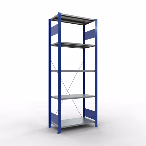 Basisplank, legplank, insteeksysteem MULTIplus150, 2000 x 750 x 400 mm, 5 legborden, kruisschoor, RAL 5010 gentiaanblauw/verzinkt/verzinkt van Schulte Lagertechnik uit het plug-in systeem-assortiment
