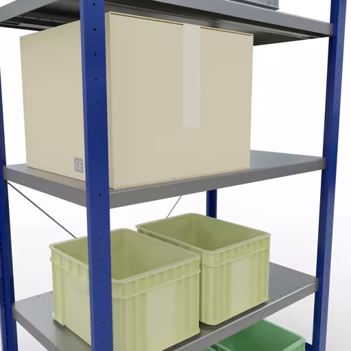 Basisplank, legplank, insteeksysteem MULTIplus330, 2000 x 1000 x 600 mm, 5 legborden, kruisschoor, RAL 5010 gentiaanblauw/verzinkt uit de categorie basisplanken met de GTIN 4004514250612 Basisplank, legbord, insteeksysteem MULTIplus330, 2000 x 1000 x 600 mm, 5 legborden, kruisschoor, RAL 5010 gentiaanblauw/verzinkt van Schulte Lagertechnik uit het assortiment insteeksysteem