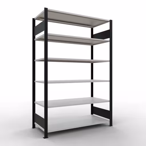 Figuur nr. 9 van het artikel basisrek, kantoorrek, insteeksysteem MULTIplus150, 2000 x 1300 x 600 mm, 6 planken, lengtestangen, zonder middenaanslag, zwart/lichtgrijs uit de productgroep kantoorrekken van Schulte Lagertechnik.