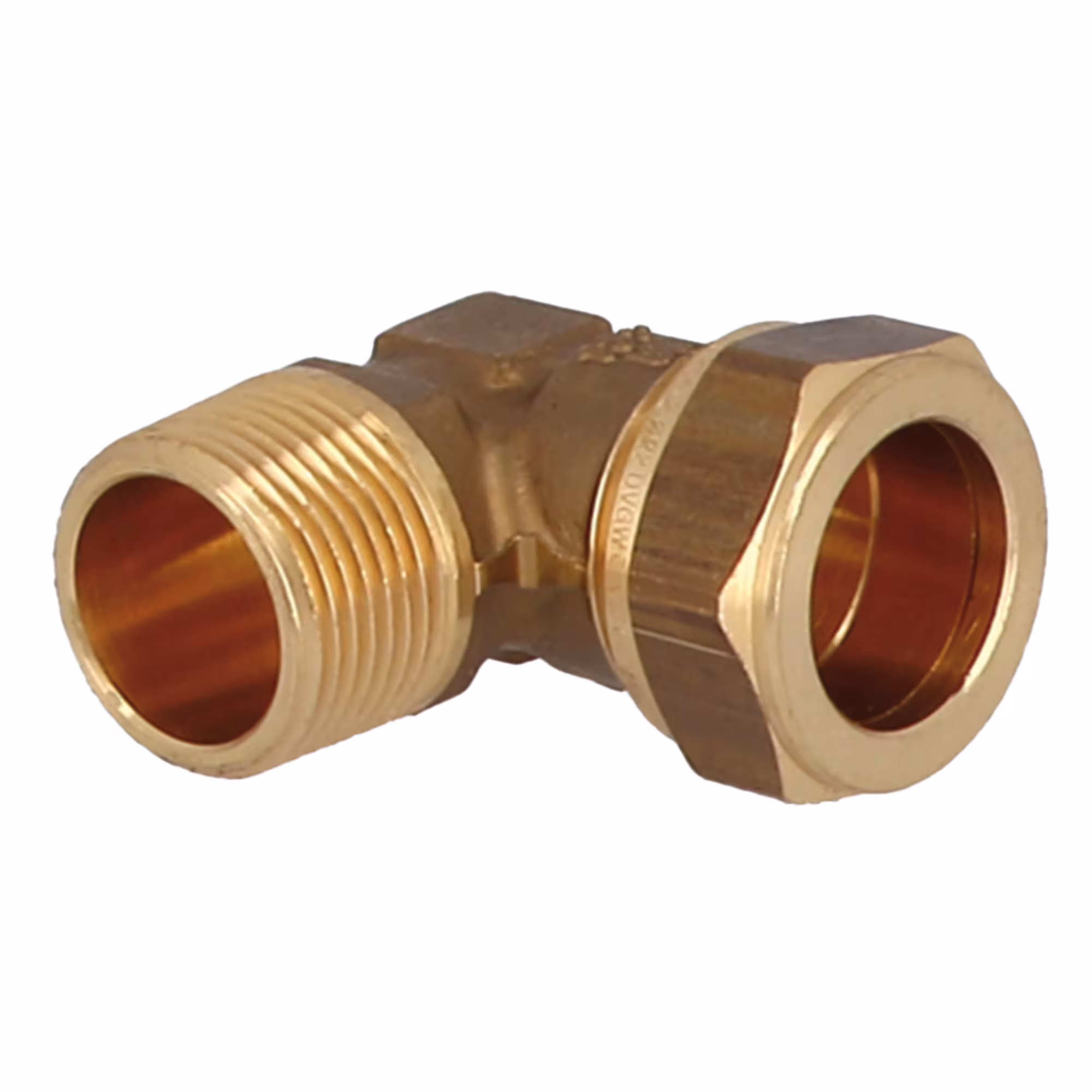 Koperen klemring hoekovergang 90° buitendraad 3/4 inch x 15 mm van General Fittings Hoekovergang 90° AG buitendraad, messing knelfitting, art.nr. 1N0021H051500A