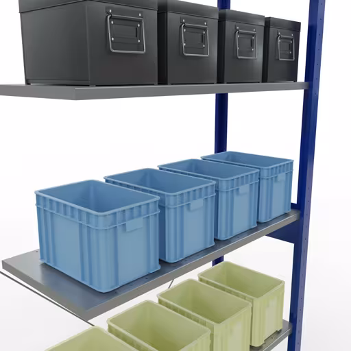 Figuur nr. 15 van het artikel aanbouwrekken, legbordstellingen, insteeksysteem MULTIplus85, 2500 x 1000 x 400 mm, 6 legborden, RAL 5010 gentiaanblauw uit de productgroep insteeksysteem van het merk Schulte Lagertechnik.
