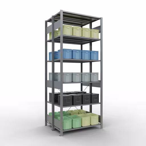 Figuur nr. 12 van het artikel basisrek, dubbel legbord, legbordinsteeksysteem MULTIplus150, 2500 x 1000 x (2x400) mm, 2x6 legborden, verzinkt uit de productgroep legbordstellingen van Schulte Lagertechnik.