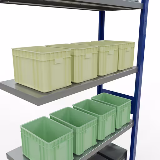 Afbeelding nr. 15 van het artikel aanbouwrekken, legbordstellingen, insteeksysteem MULTIplus330, 3000 x 1000 x 400 mm, 7 legborden, lengtestangen, RAL 5010 gentiaanblauw/verzinkt uit de productgroep insteeksysteem van Schulte Lagertechnik.