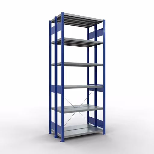 Basisplank, dubbele plank, stellingsysteem MULTIplus250, 2500 x 1000 x (2x300) mm (HxBxD), 2x6 planken, kruisschoor, RAL 5010 gentiaanblauw, dubbele planken, art.nr. 32131-G-B