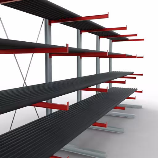 Productafbeelding nr. 10 van artikel K 6000 compleet legbord, eenzijdig, 3000 x 7500 x 1250 mm, RAL 7001 / RAL 3000, 5 opslagniveaus Afbeelding nr. 10 van artikel K 6000 complete stelling, eenzijdig, 3000 x 7500 x 1250 mm, RAL 7001 / RAL 3000, 5 opslagniveaus uit de productgroep draagarmstellingen van Schulte Lagertechnik