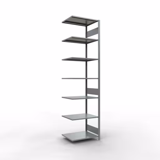 Aanbouwrekken, legborden, insteeksysteem MULTIplus150, 3000 x 750 x 600 mm (HxBxD), 7 legborden, lengtestangen, verzinkt, aanbouwplank, art.nr. 12767-75-LR