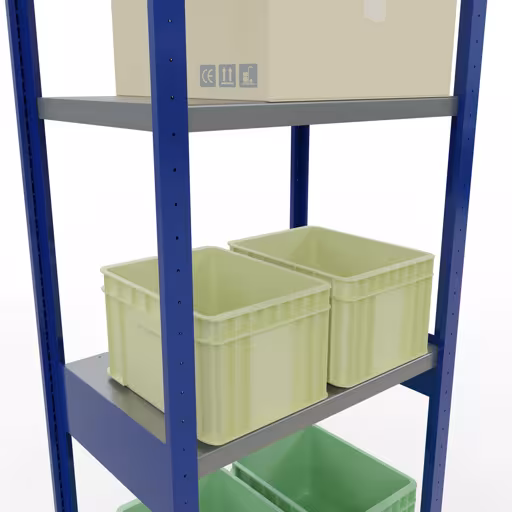 Productafbeelding nr. 12 van het artikel basisplank, legbord, insteeksysteem MULTIplus250, 3000 x 750 x 500 mm (HxBxD), 7 legborden, lengtebalk, RAL 5010 gentiaanblauw/verzinkt/verzinkt Figuur nr. 12 van het artikel basisrek, legbord, insteeksysteem MULTIplus250, 3000 x 750 x 500 mm, 7 legborden, lengtestangen, RAL 5010 gentiaanblauw/verzinkt/verzinkt uit de insteeksysteem productgroep van Schulte Lagertechnik.