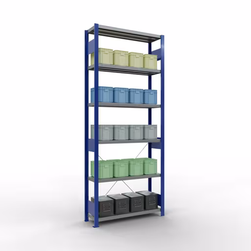 Figuur nr. 8 van het artikel basisplank, legbord, insteeksysteem MULTIplus330, 2500 x 1000 x 300 mm (HxBxD), 6 legborden, kruisschoor, RAL 5010 gentiaanblauw/verzinkt uit de plug-in systeem productgroep van het merk Schulte Lagertechnik.