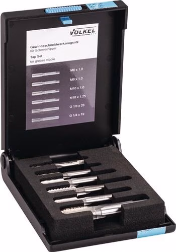 Draadsnijgereedschapset M6-M10/G1/4-G1/8 inch HSS-G 6-delig VÖLKEL van het merk Völkel Draadsnijgereedschapset M6-M10/G1/4-G1/8 inch HSS-G 6-delig VÖLKEL uit de categorie draadsnijden met artikelnummer 4000867154