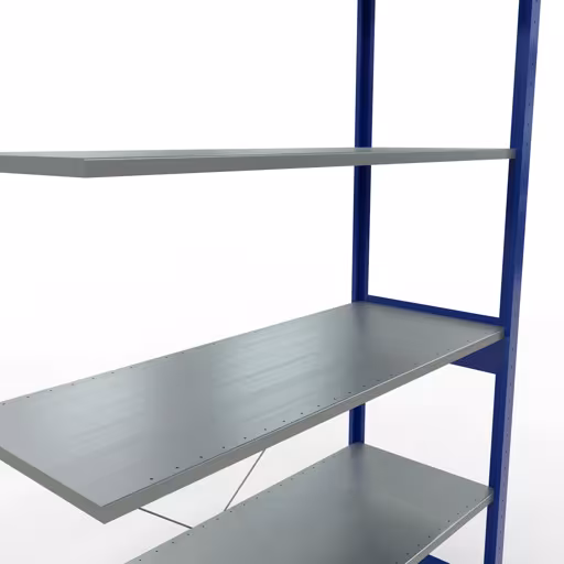 Aanbouwrekken, rekken, insteeksysteem MULTIplus150, 2500 x 1300 x 500 mm (HxBxD), 6 planken, kruisschoor, RAL 5010 gentiaanblauw/verzinkt met artikelnr. 12756-130-B Aanbouwrekken, rekken, insteeksysteem MULTIplus150, 2500 x 1300 x 500 mm, 6 planken, RAL 5010 gentiaanblauw/gegalvaniseerd van Schulte Lagertechnik uit de categorie insteeksystemen