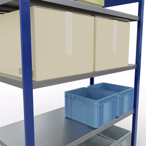 Figuur nr. 13 van het artikel basisrek, legbord, insteeksysteem MULTIplus250, 2000 x 1300 x 600 mm, 5 legborden, lengtestangen, RAL 5010 gentiaanblauw/verzinkt uit de insteeksysteem productgroep van Schulte Lagertechnik.