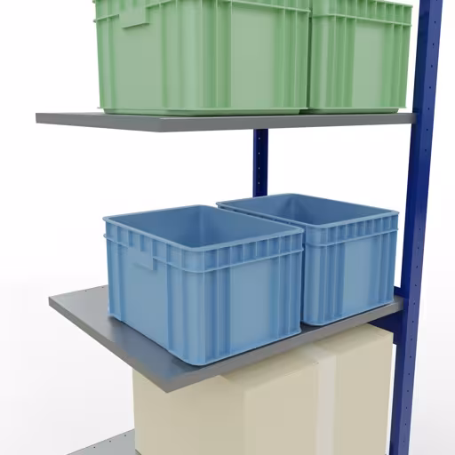 Aanbouwrekken, legborden, insteeksysteem MULTIplus150, 2500 x 750 x 600 mm (HxBxD), 6 legborden, lengtestangen, RAL 5010 gentiaanblauw/verzinkt/verzinkt met artikelnr. 12766-75-LR-B Aanbouwrekken, rekken, insteeksysteem MULTIplus150, 2500 x 750 x 600 mm, 6 planken, RAL 5010 gentiaanblauw/verzinkt/verzinkt van Schulte Lagertechnik uit de categorie insteeksystemen