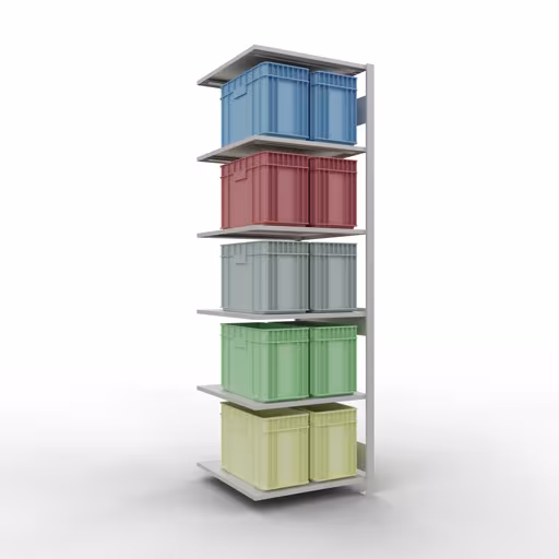 Aanbouwrek, stelling, insteeksysteem MULTIplus150, 2500 x 750 x 800 mm, 6 legborden, lengtestangen, RAL 7035 lichtgrijs van Schulte Lagertechnik uit het assortiment insteeksysteem