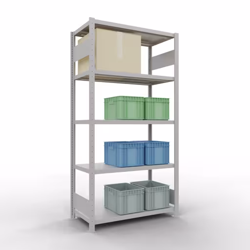 Productafbeelding nr. 14 van het artikel Basisplank, plankenplank, insteeksysteem MULTIplus330, 2000 x 1000 x 500 mm (HxBxD), 5 planken, lengtestangen, RAL 7035 lichtgrijs Figuur nr. 14 van het artikel basisrek, legbord, insteeksysteem MULTIplus330, 2000 x 1000 x 500 mm, 5 legborden, lengtestangen, RAL 7035 lichtgrijs uit de productgroep insteeksysteem van Schulte Lagertechnik.