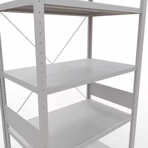 Basisplank, legplank, insteeksysteem MULTIplus250, 3000 x 1000 x 600 mm (HxBxD), 7 legborden, kruisschoor, RAL 7035 lichtgrijs uit de categorie basisplanken met de GTIN 4004514204073 Basisplank, legbord, insteeksysteem MULTIplus250, 3000 x 1000 x 600 mm, 7 planken, kruisschoor, RAL 7035 lichtgrijs van Schulte Lagertechnik uit het assortiment insteeksysteem
