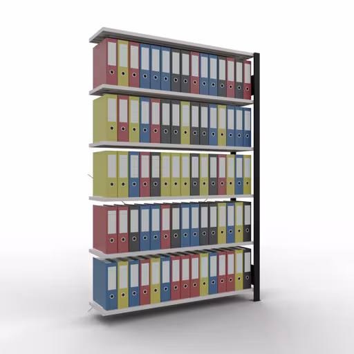 Productafbeelding nr. 11 van het artikel Aanbouwstelling, kantoorstelling, insteeksysteem MULTIplus85, 2000 x 1300 x 300 mm, 6 legborden, dwarsschoor, zonder aanslaglijst, zwart/lichtgrijs Afbeelding nr. 11 van het artikel aanbouwrekken, kantoorrekken, insteeksysteem MULTIplus85, 2000 x 1300 x 300 mm, 6 planken, kruisschoor, zonder aanslaglijst, zwart/lichtgrijs uit de productgroep kantoorrekken van Schulte Lagertechnik