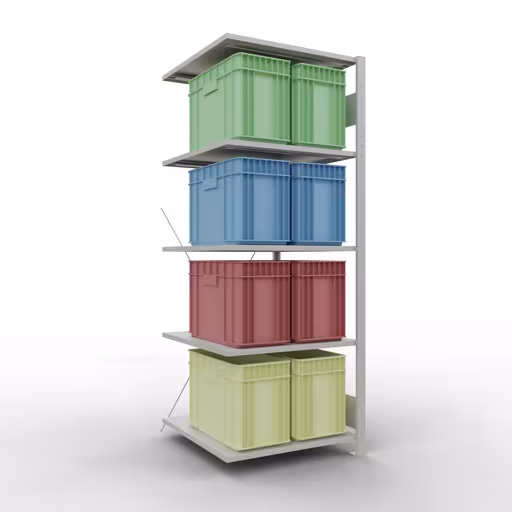 Aanbouwrekken, rekken, insteeksysteem MULTIplus150, 2000 x 750 x 800 mm (HxBxD), 5 planken, kruisschoor, RAL 7035 lichtgrijs met artikelnr. 32685-75 Aanbouwrekken, rekken, insteeksysteem MULTIplus150, 2000 x 750 x 800 mm, 5 planken, RAL 7035 lichtgrijs van Schulte Lagertechnik uit de categorie insteeksystemen