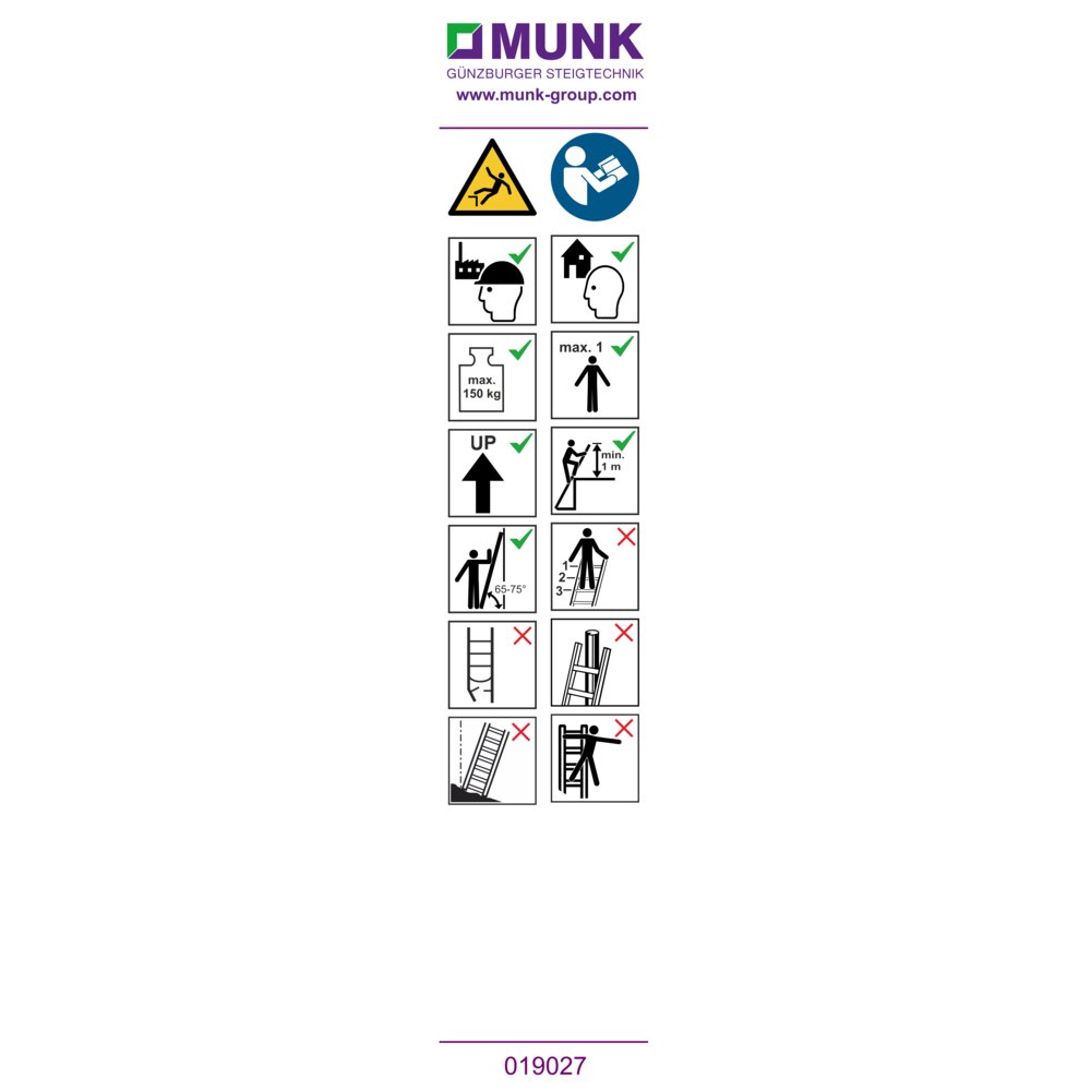 Munk waarschuwingsstickers voor telescopische ladders, set van 4, sticker 19090 van Günzburger Steigtechnik Munk waarschuwingsstickers voor telescoopladders, 4-delige set, sticker 19090 uit de categorie telescoopladders met artikelnummer 019159