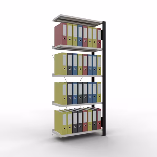 Aanbouwrek, kantoorrek, insteeksysteem MULTIplus85, 1800 x 750 x 300 mm, 5 legborden, kruisschoor, met aanslaglijst, zwart/lichtgrijs van Schulte Lagertechnik uit het assortiment kantoorrekken