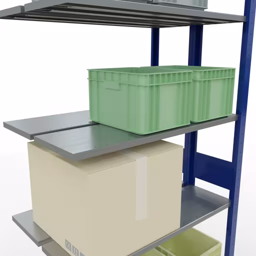 Aanbouwrekken, dubbele rekken, rekkensysteem MULTIplus150, 3000 x 1000 x (2x300) mm, 2x7 planken, lengtestangen, RAL 5010 gentiaanblauw van Schulte Lagertechnik uit het rekkenprogramma