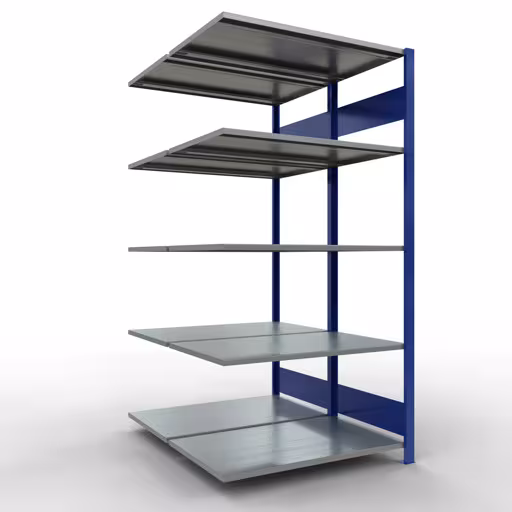 Aanbouwrekken, dubbele rekken, rekkensysteem MULTIplus150, 2000 x 1000 x (2x600) mm, 2x5 planken, lengtestangen, RAL 5010 gentiaanblauw van Schulte Lagertechnik uit het rekkenprogramma