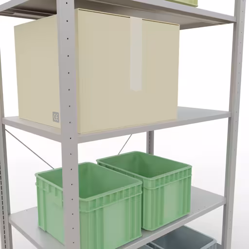 Productafbeelding nr. 15 van het artikel basisplank, legbord, insteeksysteem MULTIplus85, 2000 x 1000 x 600 mm (HxBxD), 5 legborden, kruisschoor, RAL 7035 lichtgrijs Figuur nr. 15 van het artikel basisrek, legplank-insteeksysteem MULTIplus85, 2000 x 1000 x 600 mm, 5 legborden, RAL 7035 lichtgrijs uit de productgroep insteeksysteem van het merk Schulte Lagertechnik.