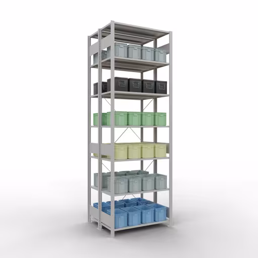 Andere weergave van het artikel Basisplank, dubbele plank, rekkensysteem MULTIplus150, 3000 x 1000 x (2x800) mm, 2x7 planken, kruisschoor, RAL 7035 lichtgrijs uit de categorie rekken