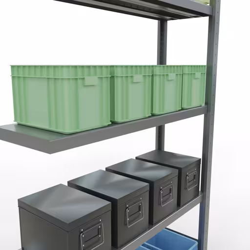 Aanbouwrekken, rekken, insteeksysteem MULTIplus250, 2000 x 1000 x 300 mm (HxBxD), 5 legborden, lengtestangen, verzinkt uit de categorie aanbouwrekken met de GTIN 4004514282279 Aanbouwrekken, rekken, insteeksysteem MULTIplus250, 2000 x 1000 x 300 mm, 5 legborden, lengtestangen, verzinkt van Schulte Lagertechnik uit het assortiment insteeksysteem