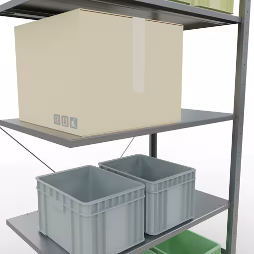 Productafbeelding nr. 16 van het artikel Aanbouwrekken, stellingrekken, insteeksysteem MULTIplus85, 2000 x 1000 x 600 mm (HxBxD), 5 legborden, kruisschoor, verzinkt Figuur nr. 16 van het artikel aanbouwrekken, legbordstellingen, insteeksysteem MULTIplus85, 2000 x 1000 x 600 mm, 5 legborden, verzinkt uit de productgroep insteeksysteem van het merk Schulte Lagertechnik.