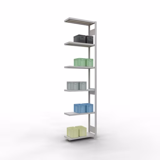 Aanbouwrekken, rekken, insteeksysteem MULTIplus250, 3000 x 750 x 300 mm, 7 legborden, lengtestangen, RAL 7035 lichtgrijs van Schulte Lagertechnik uit het assortiment insteeksysteem