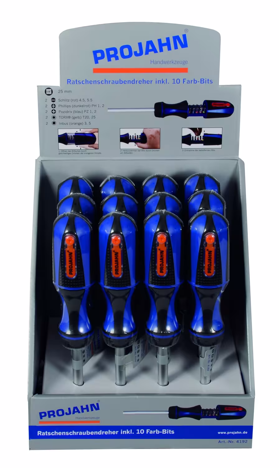 Ratelschroevendraaier, magnetisch 6,3 incl. 10 kleurenringbits van PROJAHN Ratelschroevendraaier, magnetisch 6,3 incl. 10 kleurenringbits, bits & bithouder