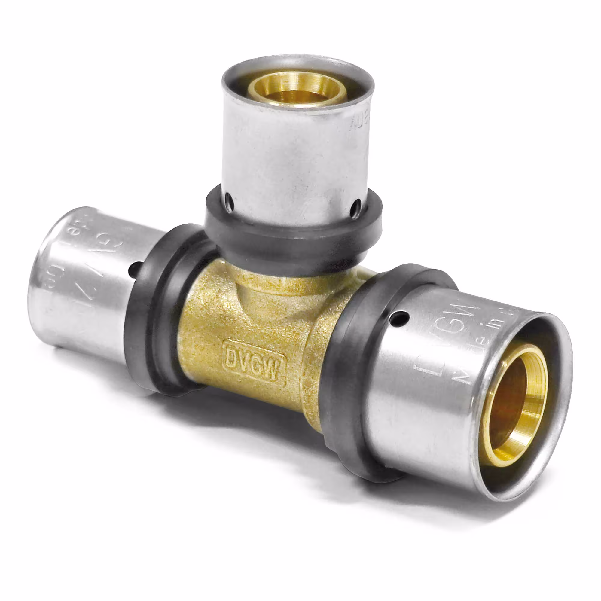 Pipetec pers T-stuk aan beide zijden gereduceerd 32 x 3 mm - 32 x 3 mm - 20 x 2 mm van Pipetec Press T-stuk gereduceerd, persfittingen, art.nr. PFT323220