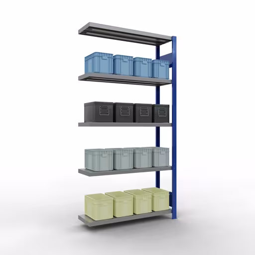 Productafbeelding nr. 15 van het artikel Aanbouwrekken, legbordstellingen, insteeksysteem MULTIplus250, 2000 x 1000 x 300 mm (HxBxD), 5 legborden, lengtestangen, RAL 5010 gentiaanblauw/verzinkt Afbeelding nr. 15 van het artikel aanbouwrekken, legbordstellingen, insteeksysteem MULTIplus250, 2000 x 1000 x 300 mm, 5 legborden, lengtestangen, RAL 5010 gentiaanblauw/verzinkt uit de productgroep insteeksysteem van Schulte Lagertechnik.