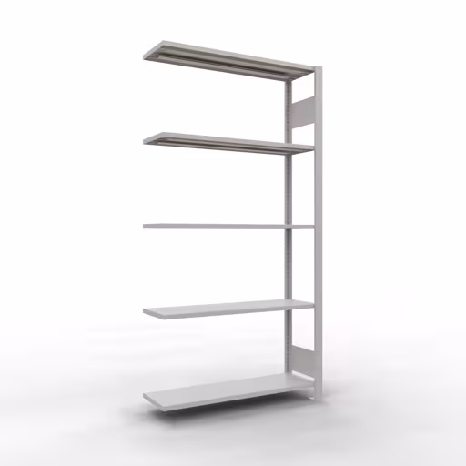 Aanbouwrekken, legborden, insteeksysteem MULTIplus85, 2000 x 1000 x 300 mm (HxBxD), 5 legborden, lengtebalk, RAL 7035 lichtgrijs, aanbouwplank, art.nr. 33035-LR