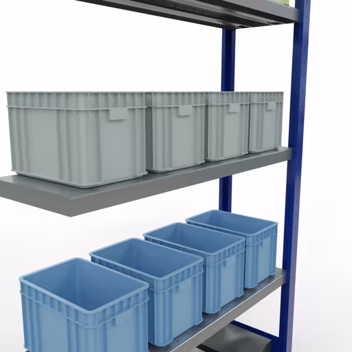 Productafbeelding nr. 13 van het artikel Aanbouwrekken, legbordstellingen, insteeksysteem MULTIplus330, 2000 x 1000 x 300 mm (HxBxD), 5 legborden, lengtestangen, RAL 5010 gentiaanblauw/verzinkt Afbeelding nr. 13 van het artikel aanbouwrekken, legbordstellingen, insteeksysteem MULTIplus330, 2000 x 1000 x 300 mm, 5 legborden, lengtestangen, RAL 5010 gentiaanblauw/verzinkt uit de productgroep insteeksysteem van Schulte Lagertechnik.