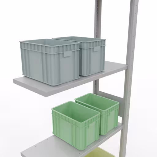 Aanbouwrekken, rekken, insteeksysteem MULTIplus150, 3000 x 750 x 300 mm, 7 planken, lengtestangen, RAL 7035 lichtgrijs van Schulte Lagertechnik uit de categorie insteeksystemen