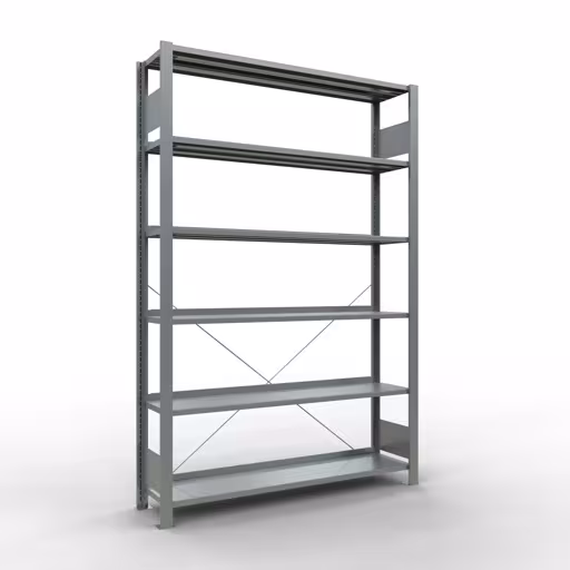 Figuur nr. 13 van het artikel basisplank, kantoorplank, insteeksysteem MULTIplus85, 2000 x 1300 x 300 mm, 6 planken, kruisschoor, verzinkt, met aanslagbalk uit de productgroep kantoorplanken van Schulte Lagertechnik.