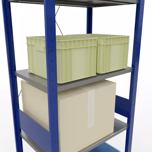 Basisplank, legbord, insteeksysteem MULTIplus150, 3000 x 750 x 500 mm, 7 legborden, kruisschoor, RAL 5010 gentiaanblauw/verzinkt/verzinkt van Schulte Lagertechnik met artikelnr. 12752-75-B