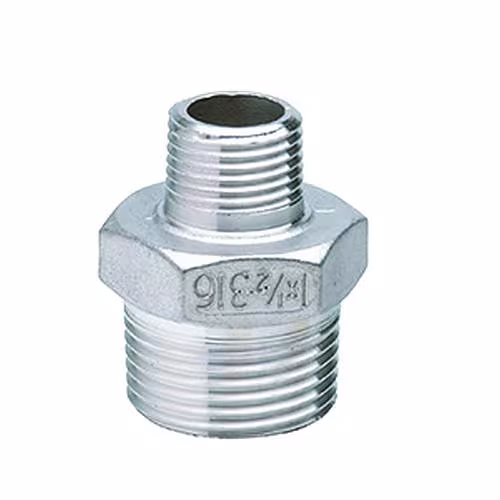 RVS verloopnippel a/a nr. 245 1/2 x 3/8 inch (AISI 316) / PN16 van Atusa Atusa RVS verloopnippel AG-AG nr. 245 (AISI 316) PN16, RVS schroefdraadfittingen, art.nr. I245L032