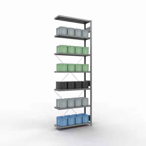 Figuur nr. 14 van het artikel aanbouwrekken, legbordstellingen, insteeksysteem MULTIplus330, 3000 x 1000 x 300 mm, 7 legborden, kruisschoor, verzinkt uit de productgroep insteeksysteem van Schulte Lagertechnik.
