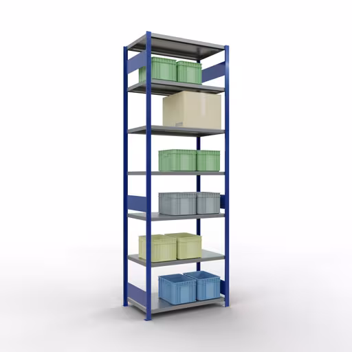 Productafbeelding nr. 13 van het artikel basisplank, legbord, insteeksysteem MULTIplus330, 3000 x 1000 x 600 mm (HxBxD), 7 legborden, lengtestangen, RAL 5010 gentiaanblauw/verzinkt Figuur nr. 13 van het artikel basisrek, legbord, insteeksysteem MULTIplus330, 3000 x 1000 x 600 mm, 7 legborden, lengtestangen, RAL 5010 gentiaanblauw/verzinkt uit de insteeksysteem productgroep van Schulte Lagertechnik.